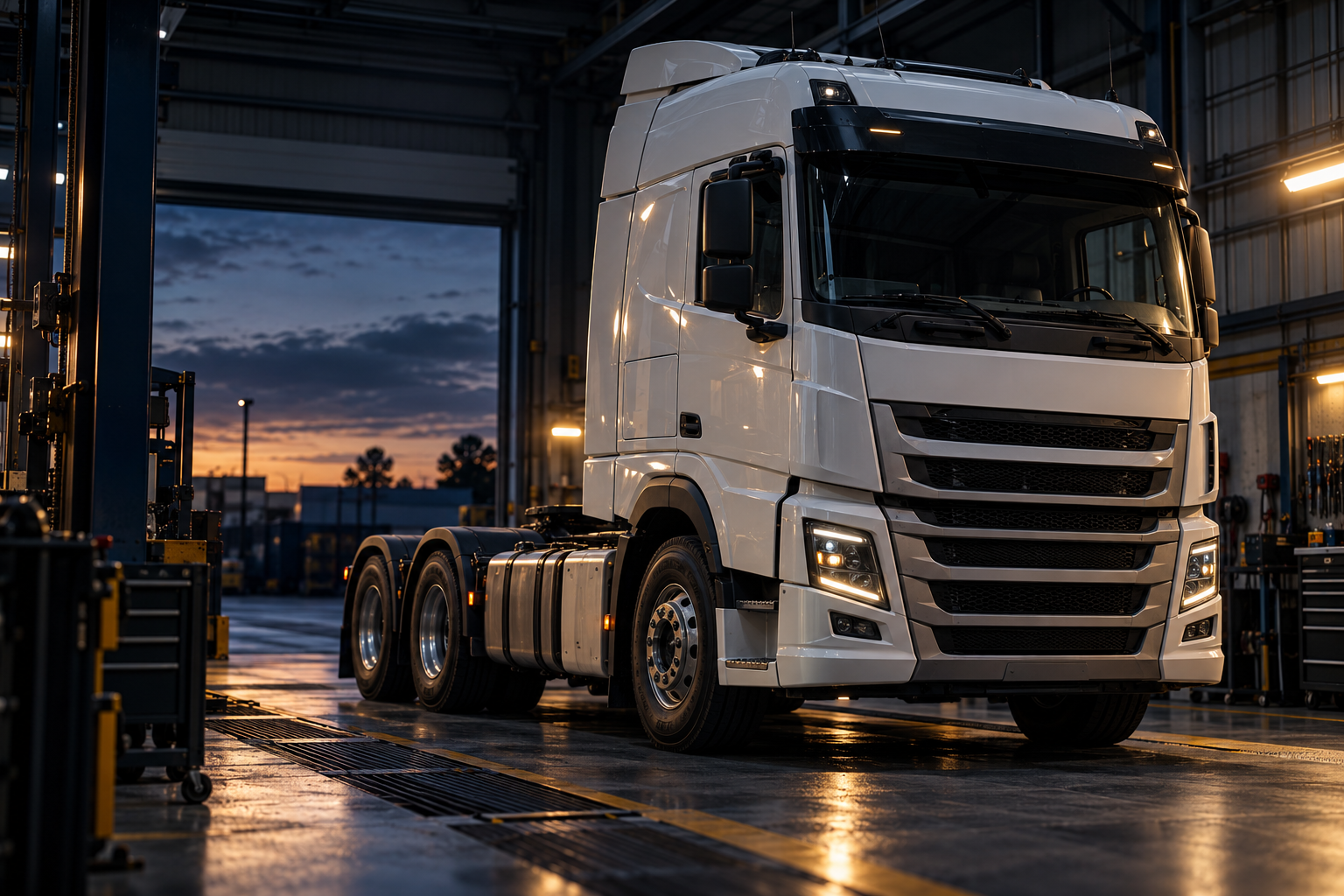 Illustrative truck workshop scene